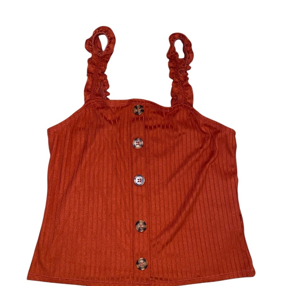 Rust Orange Button-Front Ribbed Tank Top – Size Large (Unbranded)
